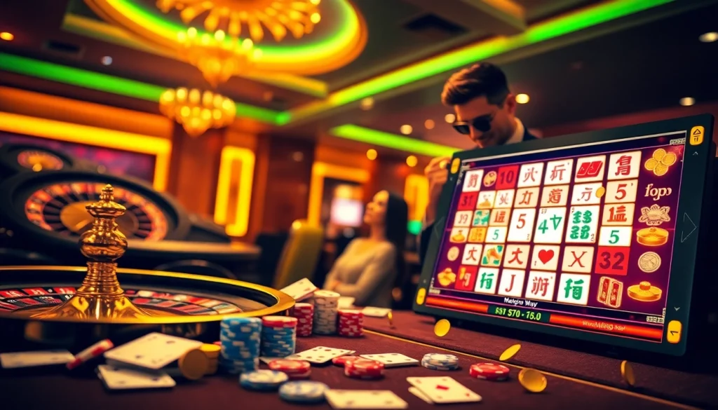 Experience the excitement of Mahjong Ways with vibrant visuals of slot machines and casino elements.