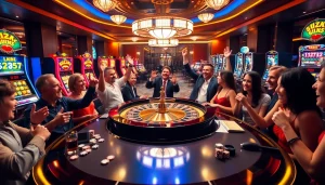 Excited players at a roulette table in a luxurious casino setting inspired by 123b.ing.