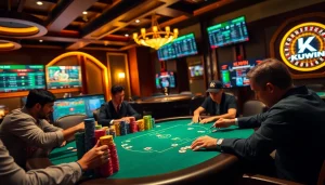 Experience thrilling poker action at KUWIN casino with vibrant chips and engaging players.
