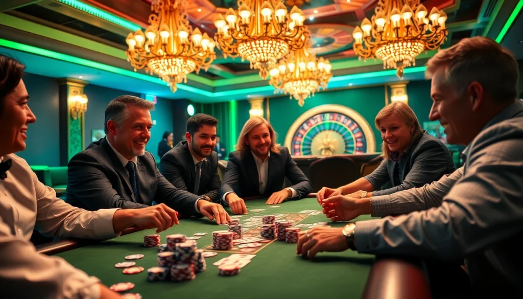 Players enjoy a thrilling poker game with SODO66-themed elements, showcasing excitement and luxury.