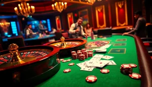 K88 casino scene with vibrant roulette wheel, poker chips, and a charismatic dealer.