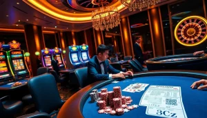 Engaged players enjoy the excitement at s8cz.com, featuring poker tables and vibrant slot machines.