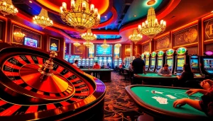 Exciting roulette wheel and lively poker tables in a luxurious casino xn88 atmosphere
