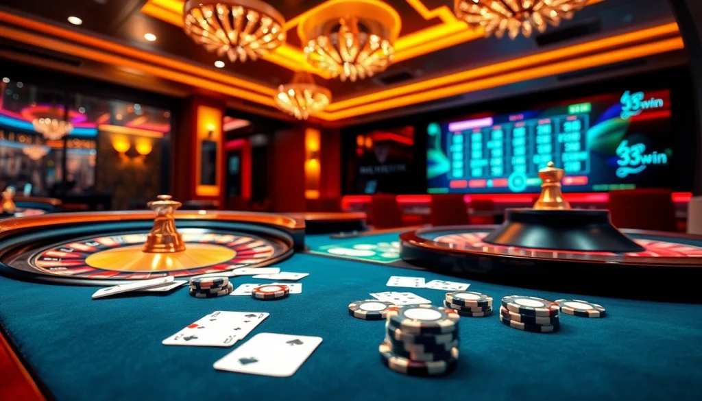 Players enjoying a thrilling game at 33win's luxury online casino, showcasing excitement and modern gambling elements.