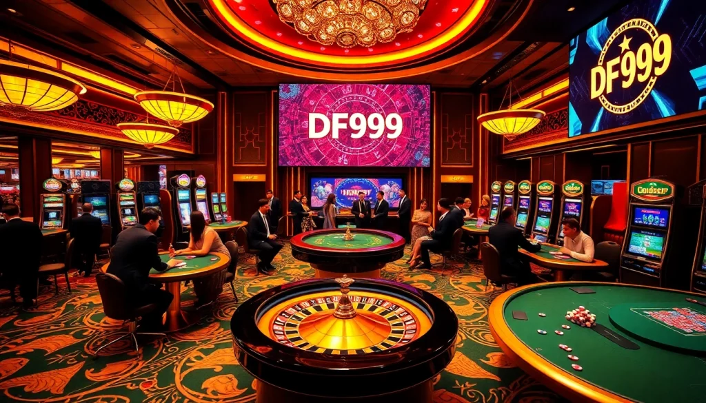 Experience the excitement of DF999 online casino with vibrant gaming tables and luxurious ambiance.
