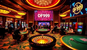 Experience the excitement of DF999 online casino with vibrant gaming tables and luxurious ambiance.