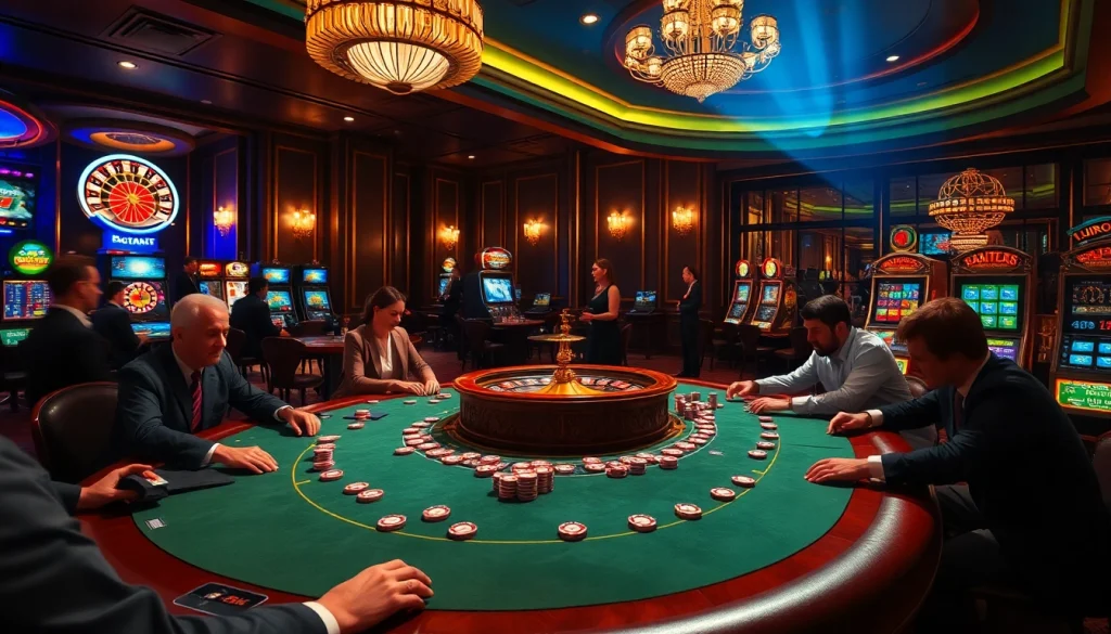 Experience thrilling gameplay at Bin88's luxurious poker table in an upscale casino setting.