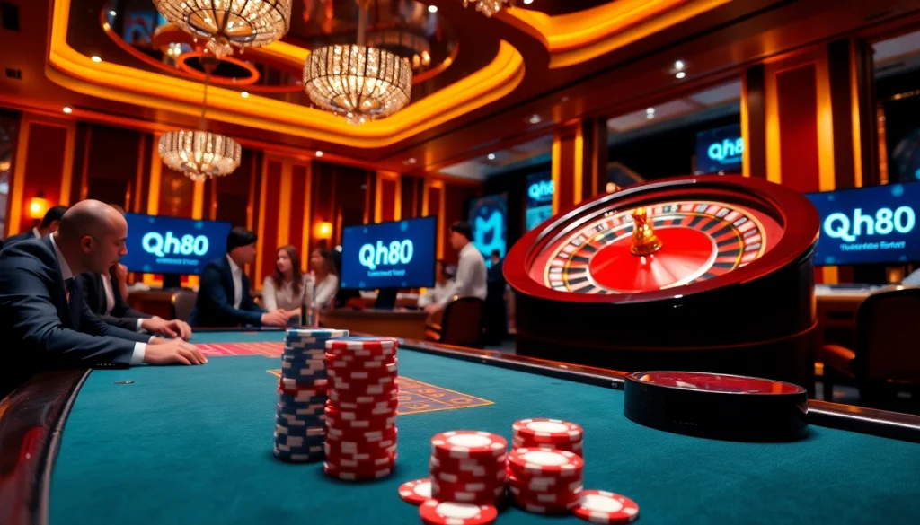 Experience the excitement of qh88 with luxurious casino games, chips, and engaging players.