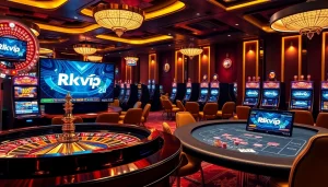 Experience a thrilling game of chance with Rikvip in a luxurious casino setting.