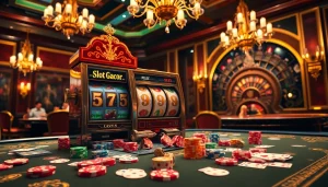 Engaging scene of players enjoying slot gacor machines in a luxurious casino.