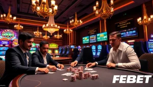 FEBET gamblers enjoying a luxurious poker game with engrossing tables and visual excitement.