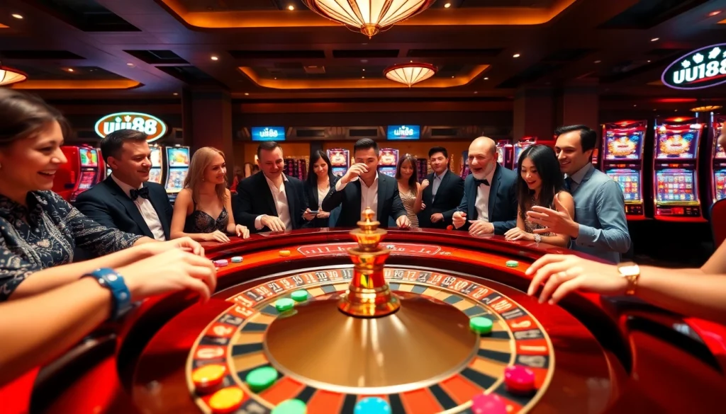 Experience the thrilling atmosphere of uu88 with vibrant roulette action and excited players.