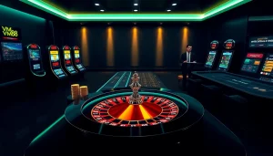 VM88 online casino showcasing professional roulette betting and interactive slot machines with sleek interface