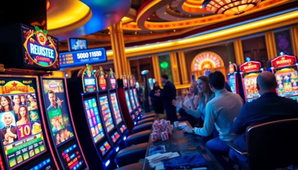 Players enjoying thrilling slot games in a vibrant casino atmosphere.