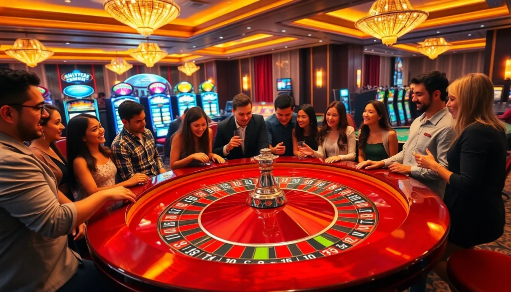Excited gamblers at a roulette table reflect the thrill of Xổ số hôm nay, showcasing chips and lottery elements.