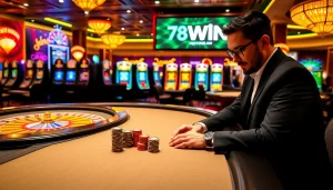 Gambler placing bets at the 78WIN casino table, showcasing a lively betting atmosphere.