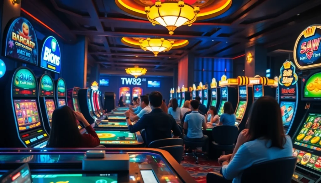 Vibrant online gaming scene featuring players at ww88 casino, celebrating wins in baccarat and slot machines.