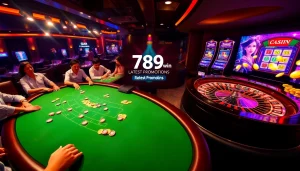 Players enjoying a thrilling blackjack game at 789win casino, surrounded by colorful poker chips.