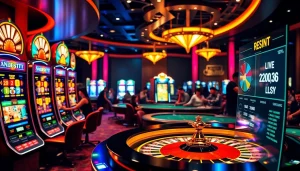 Engaging scene featuring RTP Slot metrics in a luxurious casino environment, highlighting strategic betting.
