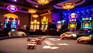 Experience the excitement of pg88 at a luxury casino poker table with vibrant games.