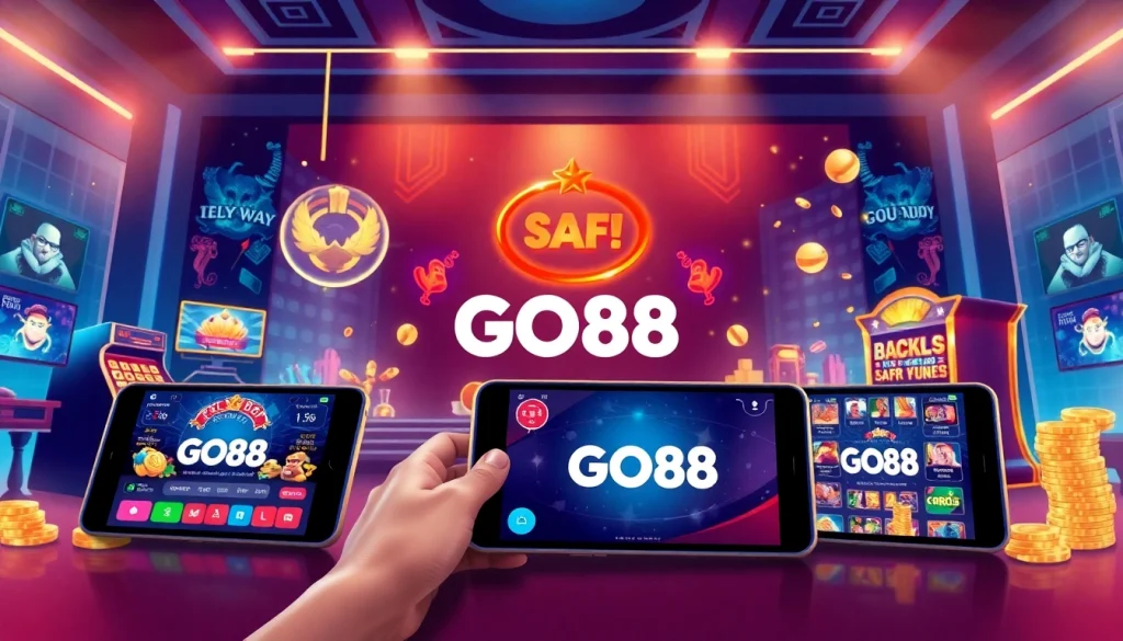 GO88 gaming interface showcasing vibrant casino games on mobile devices.
