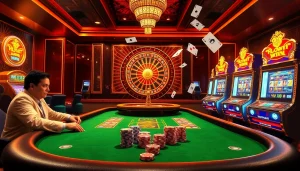 Players engage at KP88 poker table surrounded by vibrant casino atmosphere.