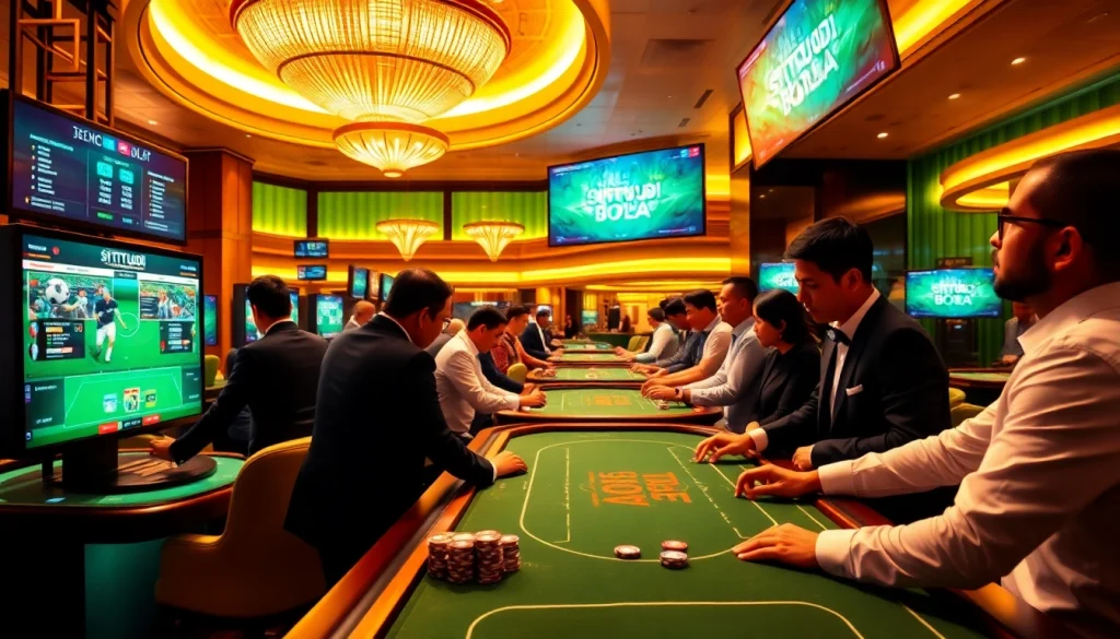 Engaging in situs judi bola betting in a vibrant casino atmosphere with excitement and luxury.