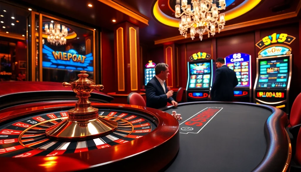 Engaging players strategizing their bets at a luxurious 68win casino table with vibrant displays.
