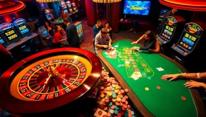 tg88 casino players celebrating wins at a luxurious table game in a vibrant atmosphere