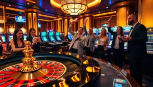 Experience the thrill of 88xx gaming with players cheering around a roulette table.