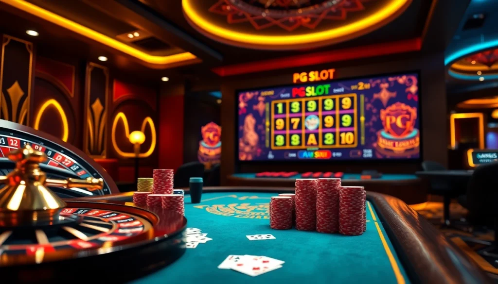 Experience excitement at a PG SLOT table in a luxurious casino setting.