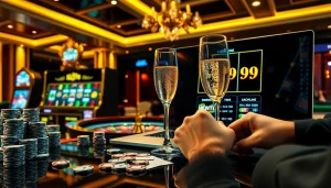 Player engaging with SLOT99 online slot game interface displaying vibrant reels and high-value poker chips
