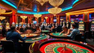 B52 casino players engaging in vibrant table games and spinning roulette wheels.