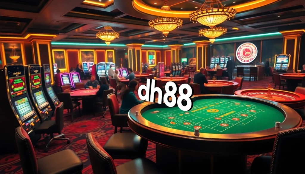 Experience the thrill of gambling at dh88 with luxurious casino tables and vibrant slot machines.