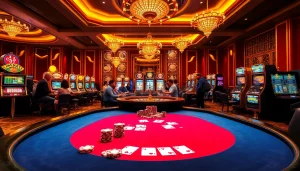 Experience the excitement of online gambling at https://thabet1.net/ with a vibrant casino scene featuring poker and roulette.