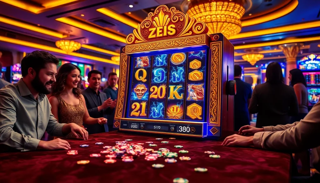 Pemain menikmati pengalaman slot zeus yang mengasyikkan di kasino yang meriah.